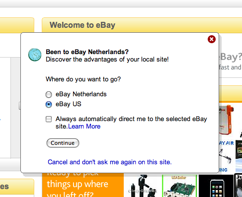 eBay's way of letting user select his homepage
