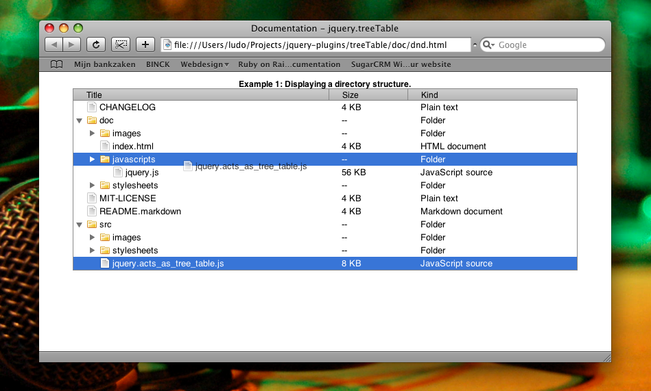 Dragging and dropping with jQuery treeTable